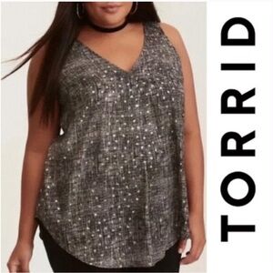 Torrid Metallic Star Print Sleeveless Tank Top Pleat Celestial Plus Size 0 0X 12